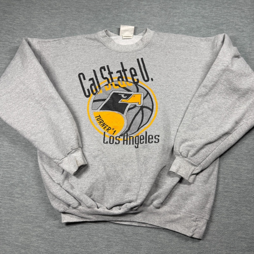 Hanes Sweatshirt Men XL Grey Cal State U. Los Angeles Basketball Vintage Graphic